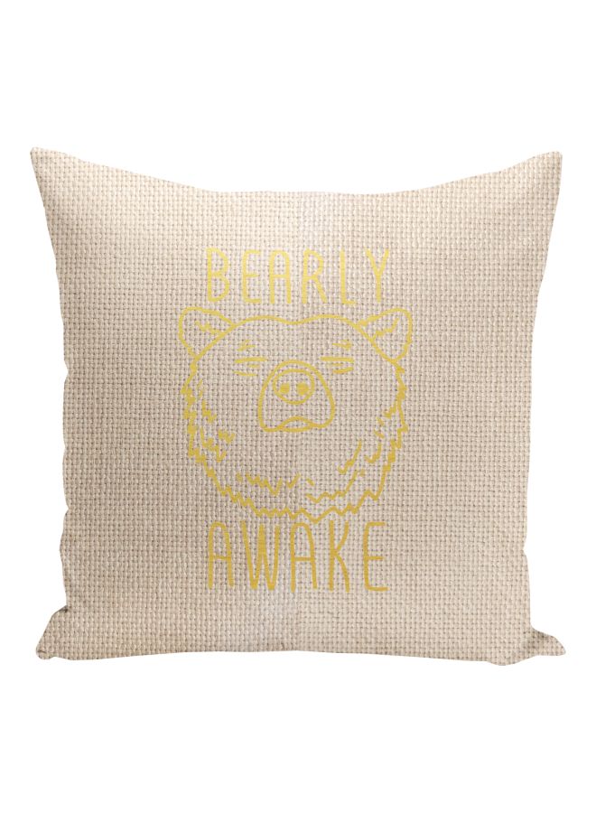 Bearly Awake Printed Decorative Pillow Beige/Gold 16x16inch