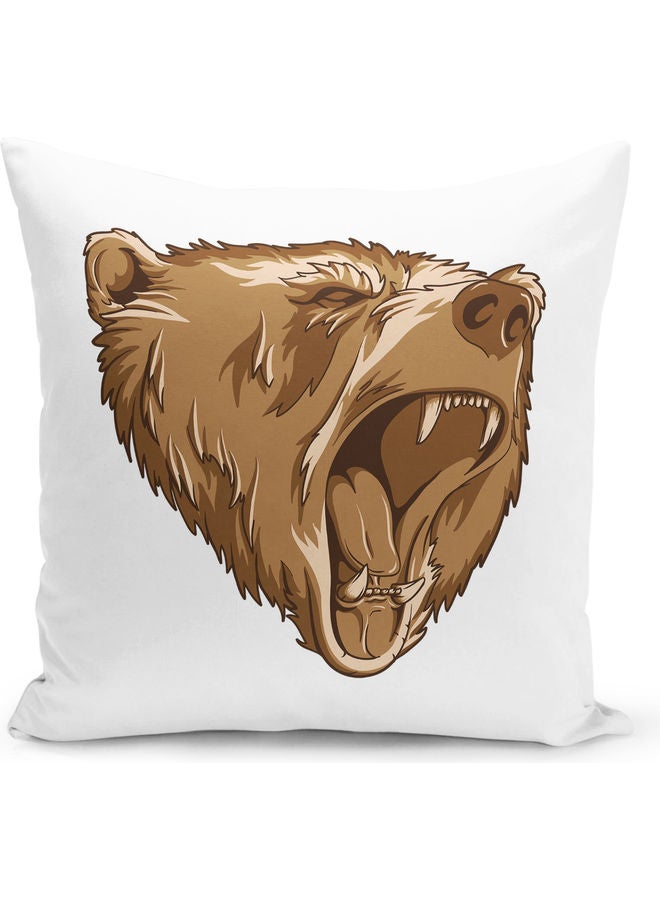 Angry Bear Design Decorative Throw Pillow White/Brown