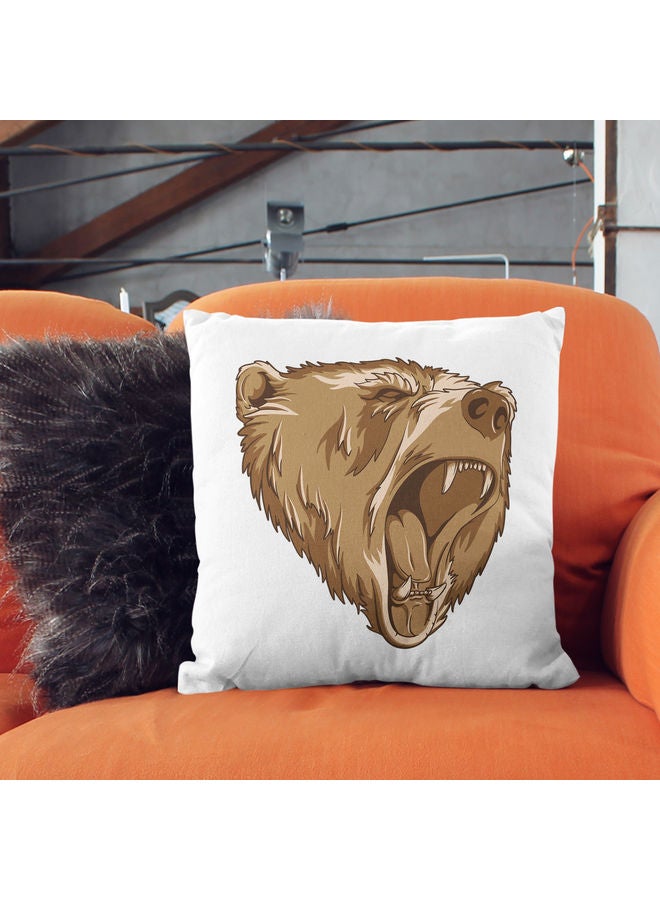 Angry Bear Design Decorative Throw Pillow White/Brown