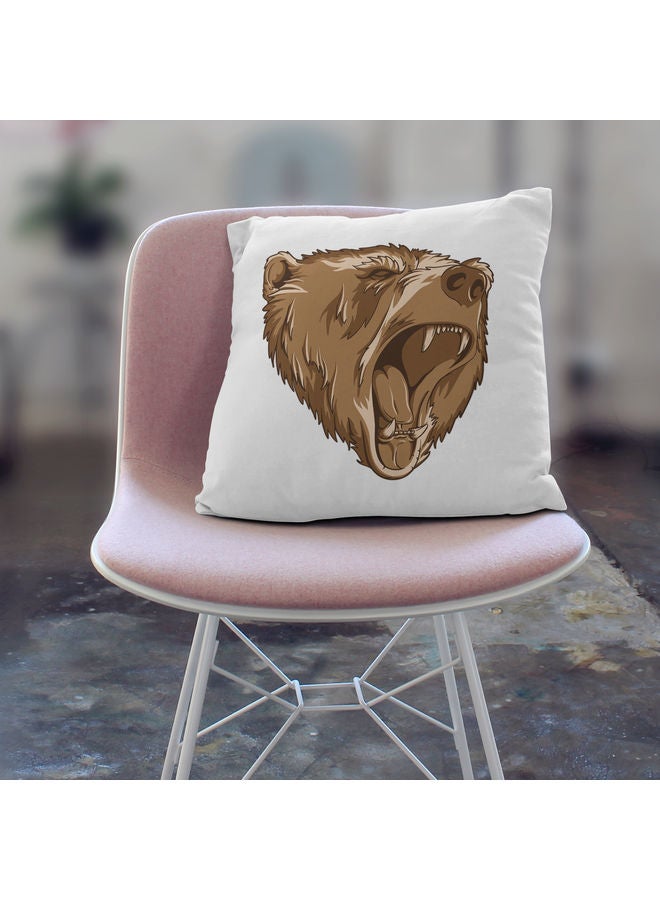 Angry Bear Design Decorative Throw Pillow White/Brown