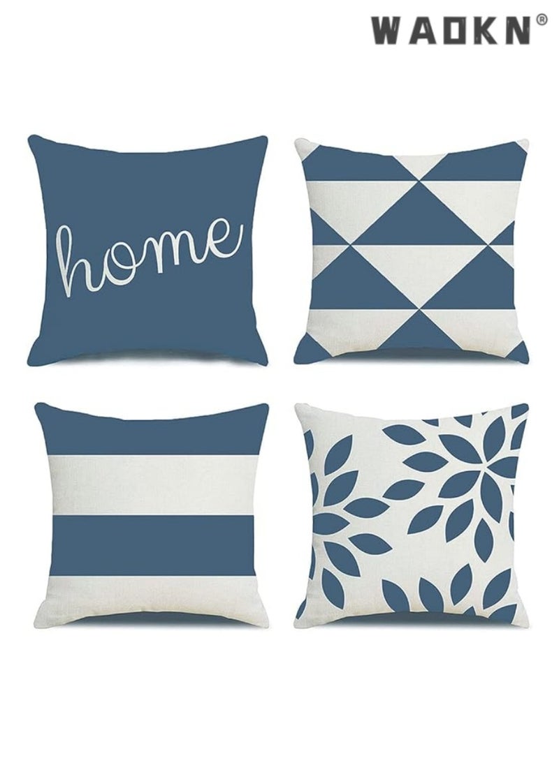 4 Pcs Cotton Linen Farmhouse-Style Throw Pillow Covers - Square Shape Showcasing Geometric Abstract Designs for a Modern Twist. Decorative Cushion Covers, Perfectly Suited for Both Indoor and Outdoor Use, Adding a Cozy Yet Stylish Accent to Your Couch, Sofa, or Chair. Measuring 16 Inches by 16 Inche