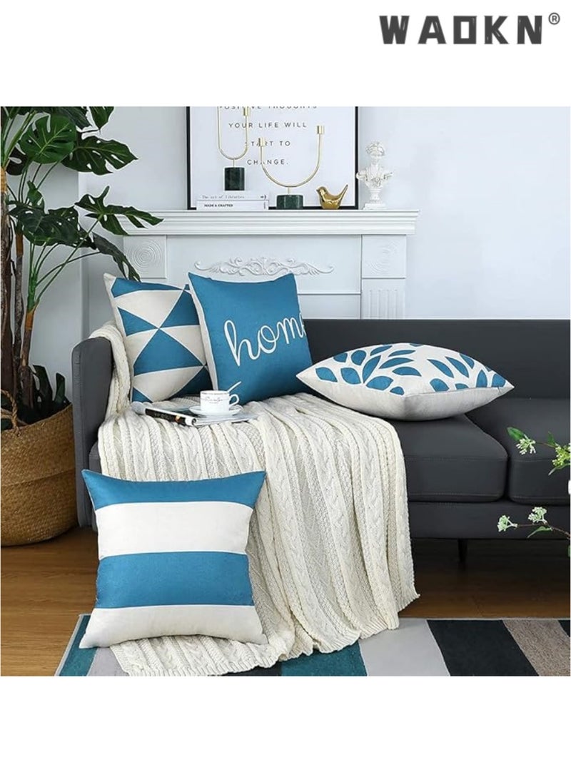 4 Pcs Cotton Linen Farmhouse-Style Throw Pillow Covers - Square Shape Showcasing Geometric Abstract Designs for a Modern Twist. Decorative Cushion Covers, Perfectly Suited for Both Indoor and Outdoor Use, Adding a Cozy Yet Stylish Accent to Your Couch, Sofa, or Chair. Measuring 16 Inches by 16 Inche