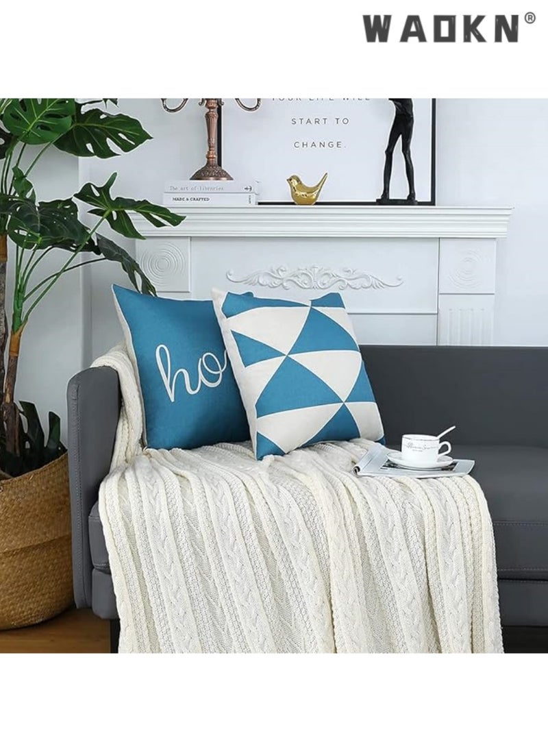 4 Pcs Cotton Linen Farmhouse-Style Throw Pillow Covers - Square Shape Showcasing Geometric Abstract Designs for a Modern Twist. Decorative Cushion Covers, Perfectly Suited for Both Indoor and Outdoor Use, Adding a Cozy Yet Stylish Accent to Your Couch, Sofa, or Chair. Measuring 16 Inches by 16 Inche