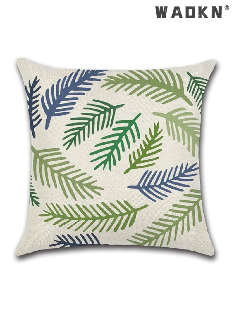 Enhanced Decorative Throw Pillow Covers Set， A Quartet of 18x18 Inches (45cm x 45cm) Linen Square Cushion Covers, Embellished with Plant Motifs - Ideal for Accentuating Your Living Room, Sofa, Couch, and Bed with a Naturalistic and Stylish Touch.