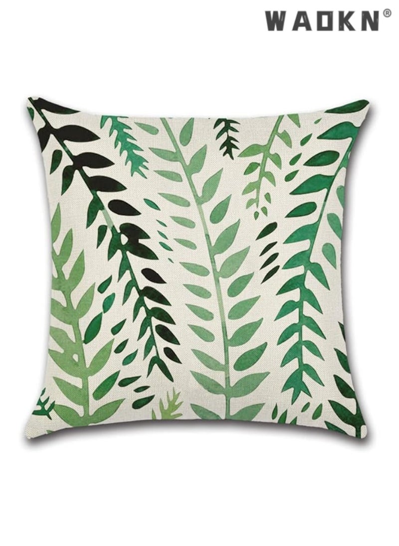 Enhanced Decorative Throw Pillow Covers Set， A Quartet of 18x18 Inches (45cm x 45cm) Linen Square Cushion Covers, Embellished with Plant Motifs - Ideal for Accentuating Your Living Room, Sofa, Couch, and Bed with a Naturalistic and Stylish Touch.