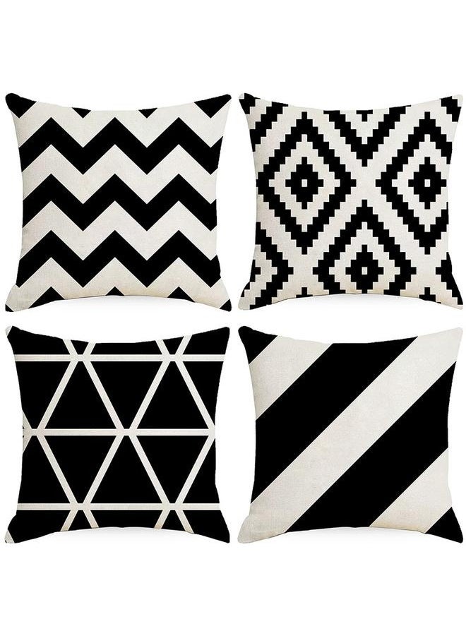 4-Piece Decorative Geometric Design Sofa Pillow Set ‎ Cotton Black/Beige-45*45cmLinen Square Cushion Cover Standard Pillowcase for Men Women Home Decorative Sofa Armchair Bedroom