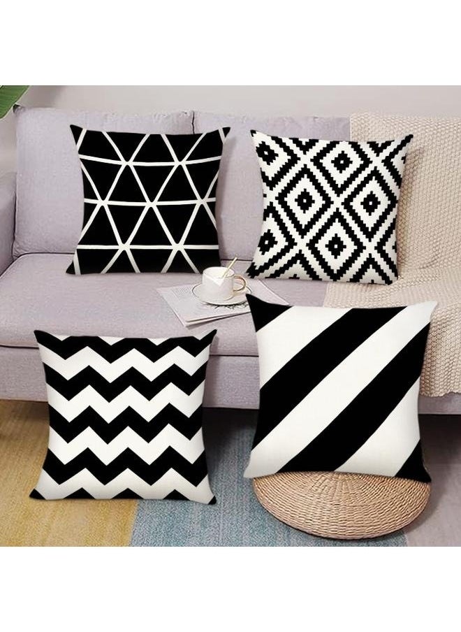 4-Piece Decorative Geometric Design Sofa Pillow Set ‎ Cotton Black/Beige-45*45cmLinen Square Cushion Cover Standard Pillowcase for Men Women Home Decorative Sofa Armchair Bedroom