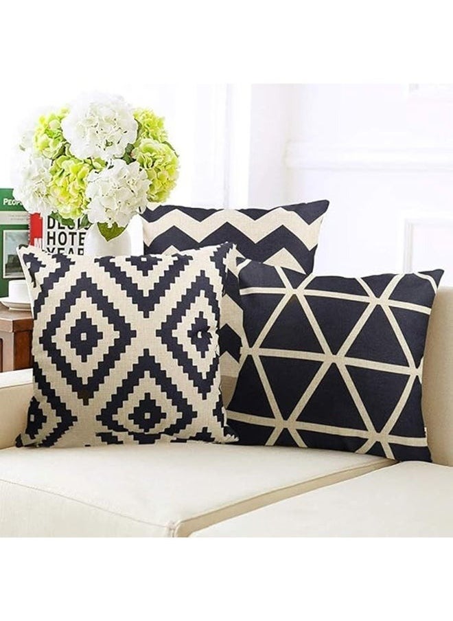 4-Piece Decorative Geometric Design Sofa Pillow Set ‎ Cotton Black/Beige-45*45cmLinen Square Cushion Cover Standard Pillowcase for Men Women Home Decorative Sofa Armchair Bedroom