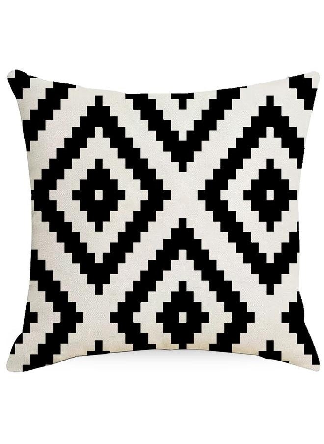 4-Piece Decorative Geometric Design Sofa Pillow Set ‎ Cotton Black/Beige-45*45cmLinen Square Cushion Cover Standard Pillowcase for Men Women Home Decorative Sofa Armchair Bedroom