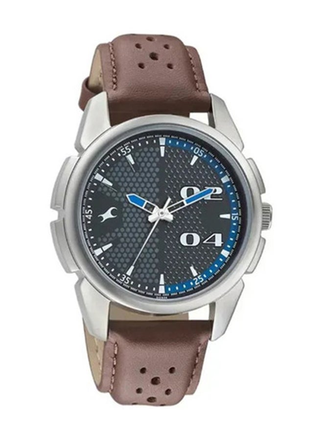 Fastrack Loopholes Quartz Analog Watch for Guys With Grey Dial Leather Strap