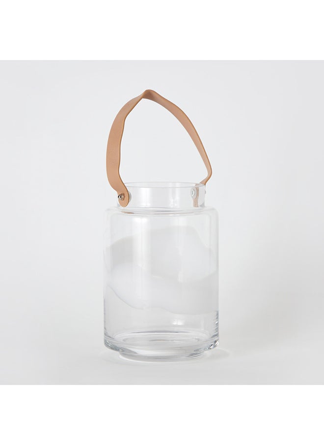 Live Clear Glass Textured Lantern With Leather Handle 14.2 x 21 x 14.2 cm