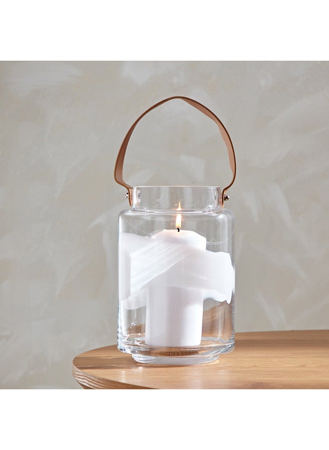 Live Clear Glass Textured Lantern With Leather Handle 14.2 x 21 x 14.2 cm