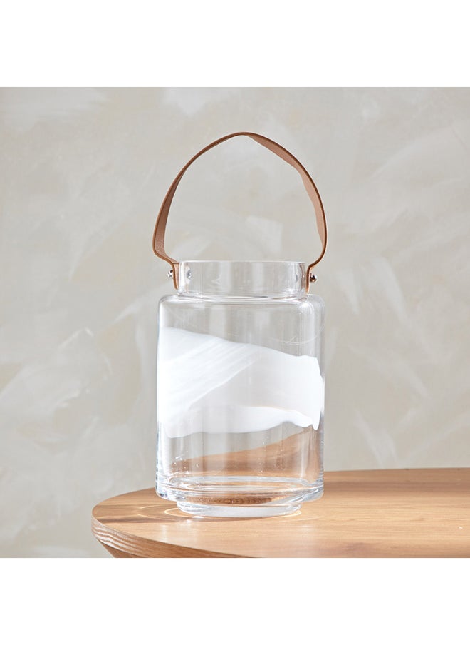 Live Clear Glass Textured Lantern With Leather Handle 14.2 x 21 x 14.2 cm