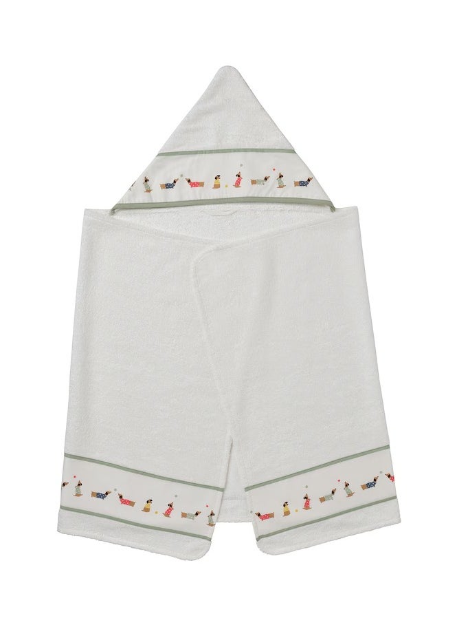 Baby towel with hood, puppy pattern/white, 60x125 cm