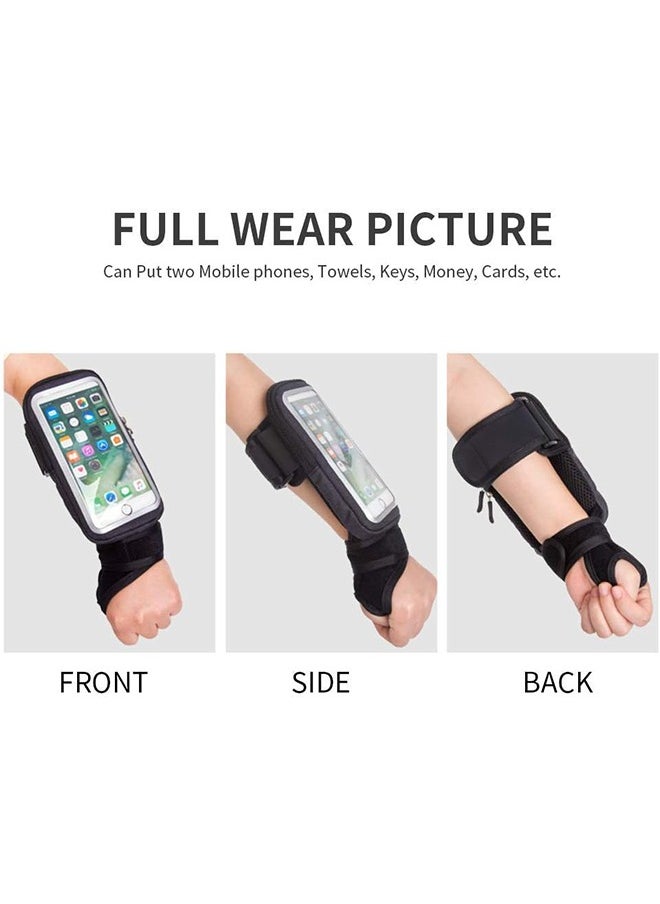 Wristband Pouch Bag, Screen Touchable Cycling Wrist Bag, Sweatproof Sport Running Armband, Riding Forearm Band, Wristband Thumb Wrist for Cycling, Jogging, Exercise, Black