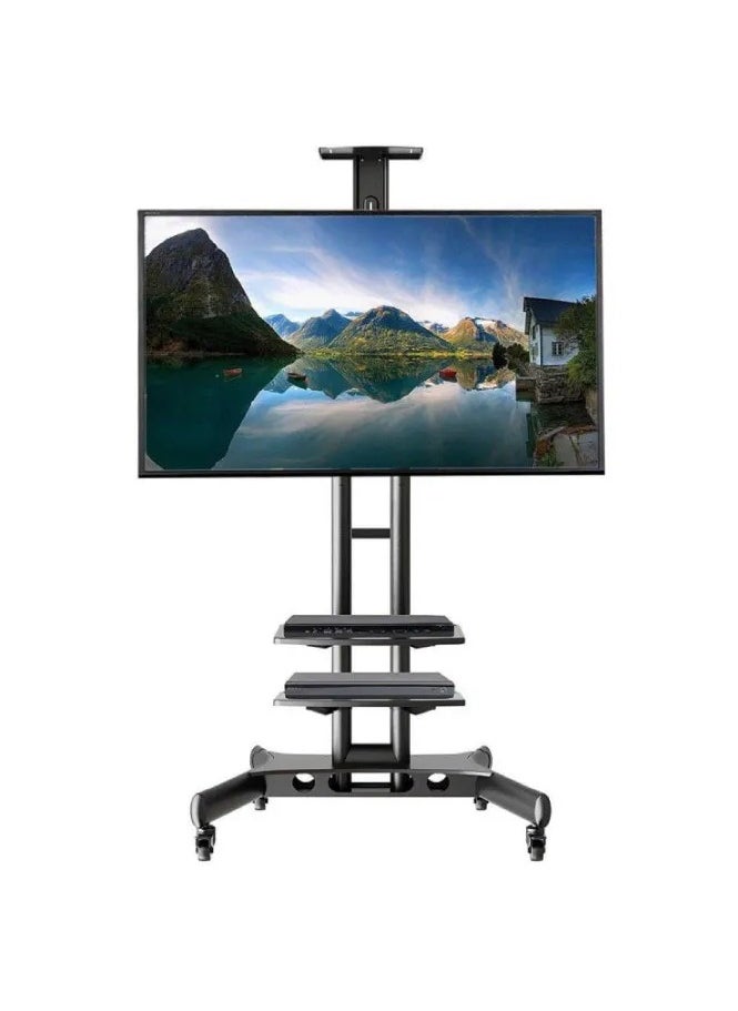 BEETEC TF-1500S Mobile TV Trolley for 40-70 Inch TVs up to 50 kg, VESA Compatible 600x400 mm, Dual Shelf Design for AV Equipment, Mobile with Locking Wheels for Stability