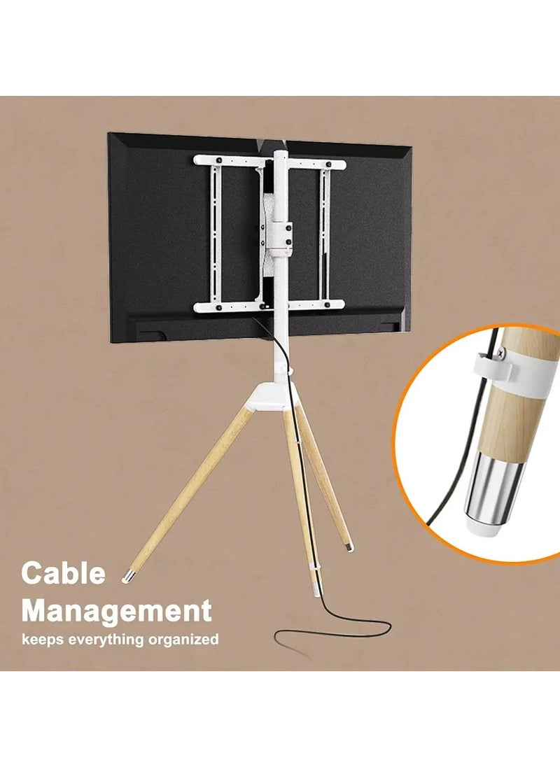 TV Floor Stand for 32-55 Inch TVs up to 40 kg, VESA Compatible 200x200mm to 400x400mm, Minimalist Wooden Tripod Design with Tilt and Swivel Functionality | TF-FS105W