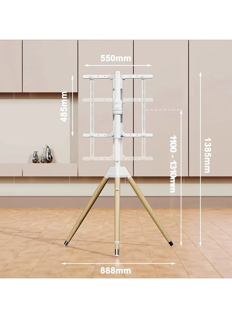 TV Floor Stand for 32-55 Inch TVs up to 40 kg, VESA Compatible 200x200mm to 400x400mm, Minimalist Wooden Tripod Design with Tilt and Swivel Functionality | TF-FS105W