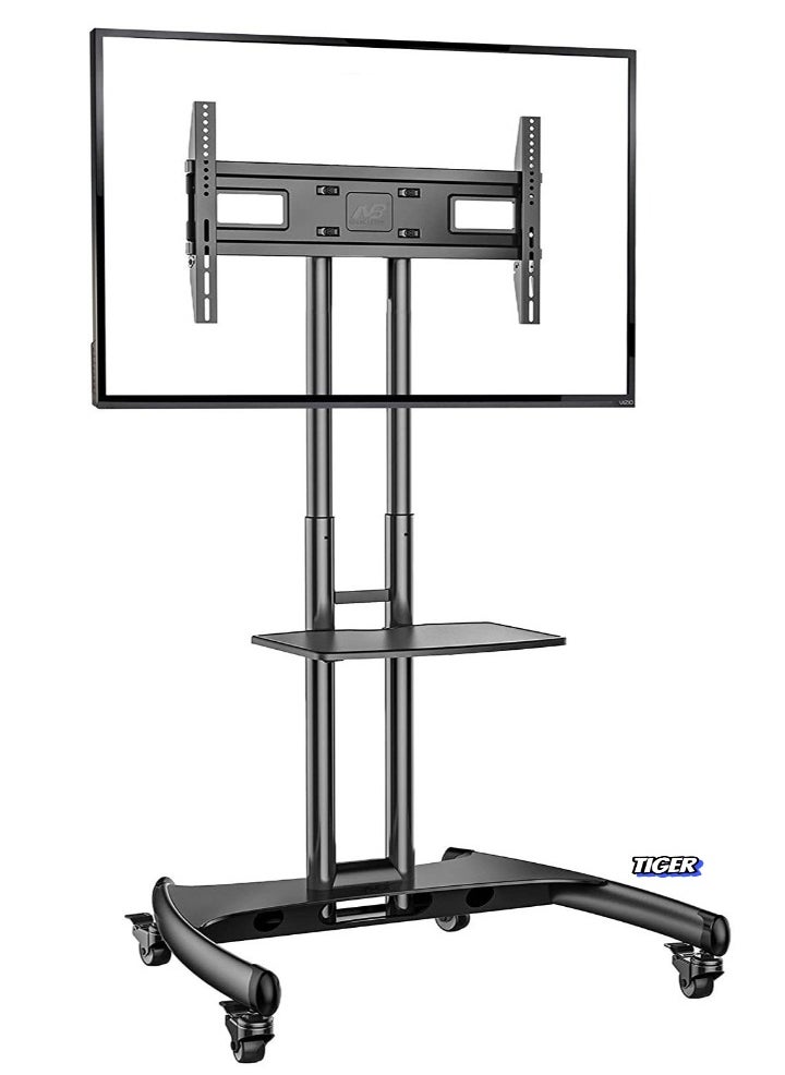 Mobile TV Stand with Lockable Wheels for 32-65 Inch TVs – Adjustable Height, Sturdy Steel Frame, TV Cart with Mount, Rolling TV Stand with Locking Wheels, Compatible with LED, LCD, and Plasma TVs, Black