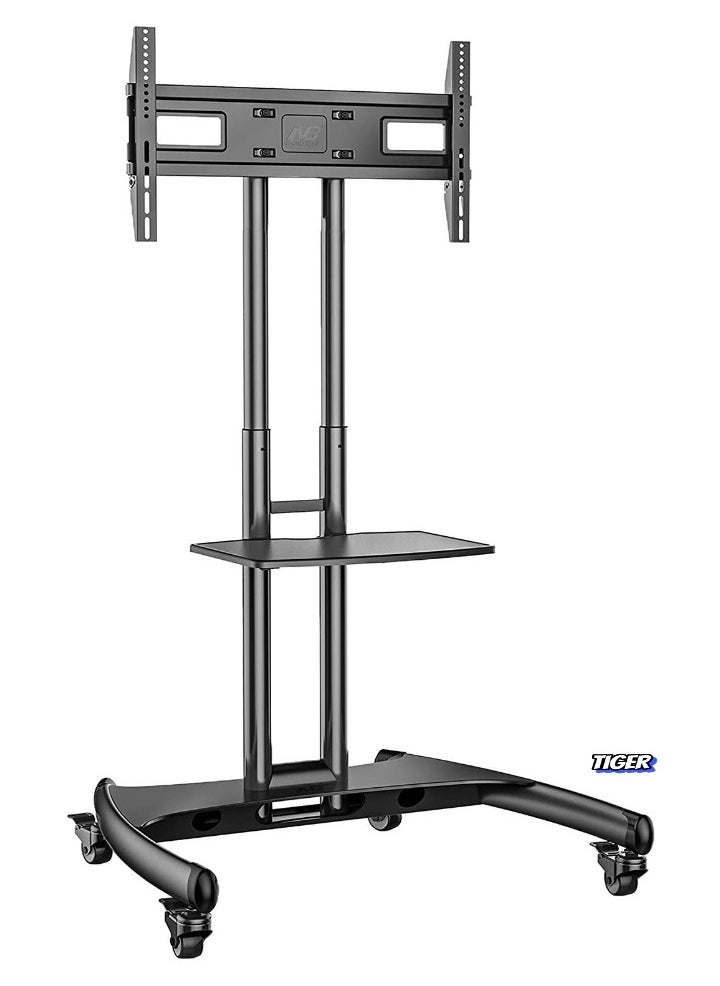 Mobile TV Stand with Lockable Wheels for 32-65 Inch TVs – Adjustable Height, Sturdy Steel Frame, TV Cart with Mount, Rolling TV Stand with Locking Wheels, Compatible with LED, LCD, and Plasma TVs, Black