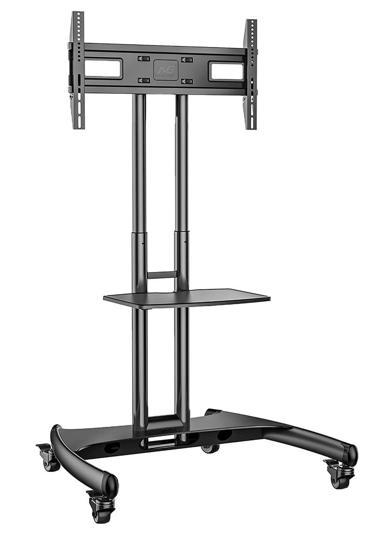 Mobile TV Stand with Lockable Wheels for 32-65 Inch TVs – Adjustable Height, Sturdy Steel Frame, TV Cart with Mount, Rolling TV Stand with Locking Wheels, Compatible with LED, LCD, and Plasma TVs, Black