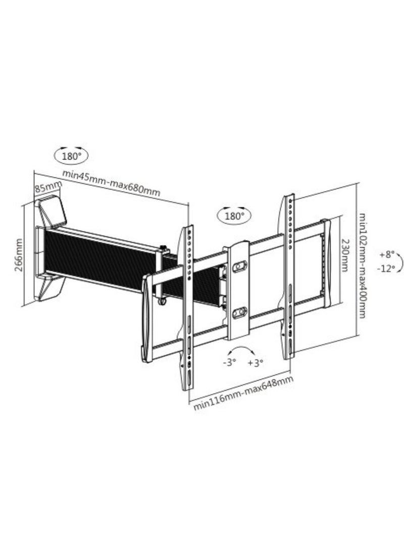 Single Arm Swivel TV Wall Mount for 37-75 Inch Curved & Flat Panel TVs up to 50 kg/110 lbs, Full-Motion Design with Sliding Long Arm, Black | LPA35-462