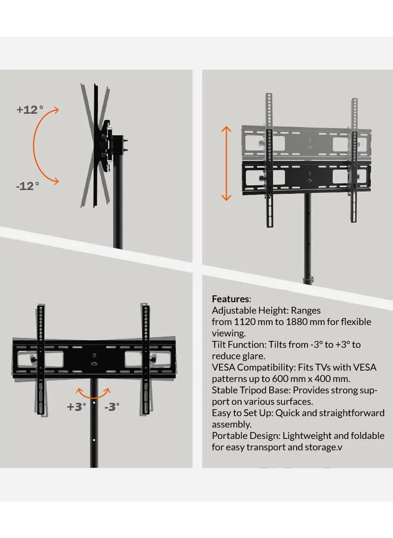 BEETEC TF-FS08-64T Adjustable Tripod TV Floor Stand for 32