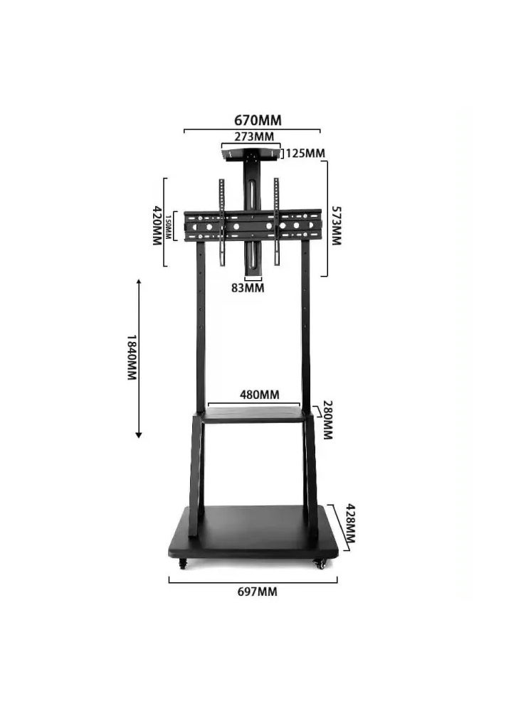 BEETEC TF-T1800B Mobile TV Cart for TVs up to 150 kg, Heavy-Duty Steel Construction, Adjustable Height for Optimal Viewing, Additional AV Support Shelf up to 20 kg, Heavy-Duty Locking Casters for Stability