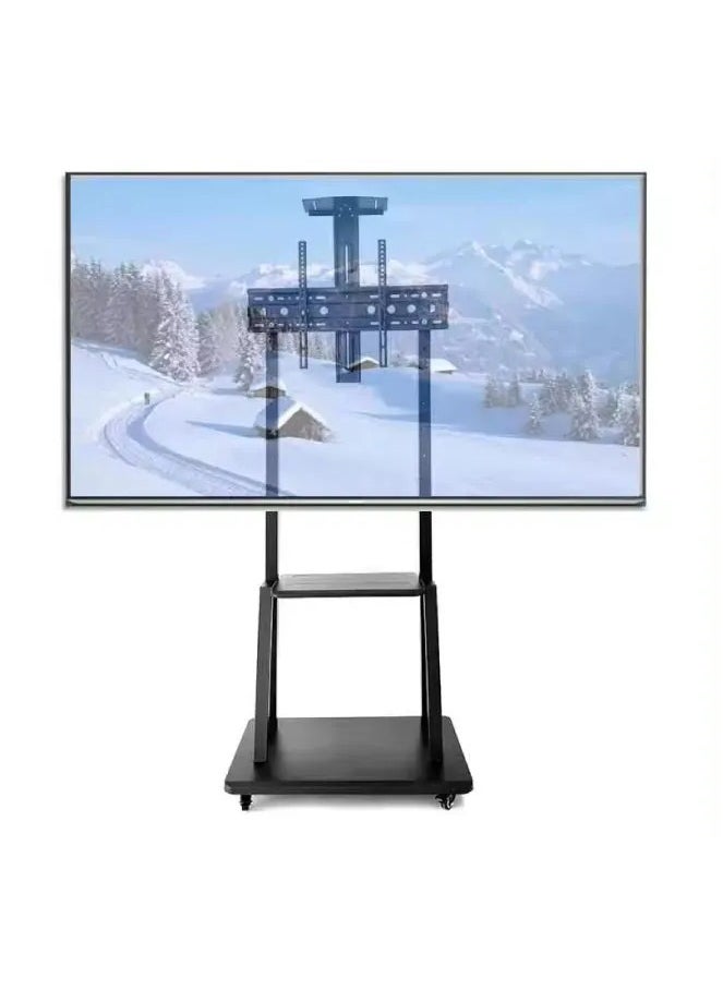 BEETEC TF-T1800B Mobile TV Cart for TVs up to 150 kg, Heavy-Duty Steel Construction, Adjustable Height for Optimal Viewing, Additional AV Support Shelf up to 20 kg, Heavy-Duty Locking Casters for Stability