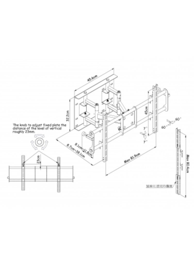 BEETEC TF-960S Double Arms Swivel TV Wall Mount for 65-100 Inch LED & LCD Flat Panel TVs up to 150 kg/330 lbs and VESA up to 800x600, Full-Motion Design with 381mm Extension, Tilting and Swiveling Arms, Black