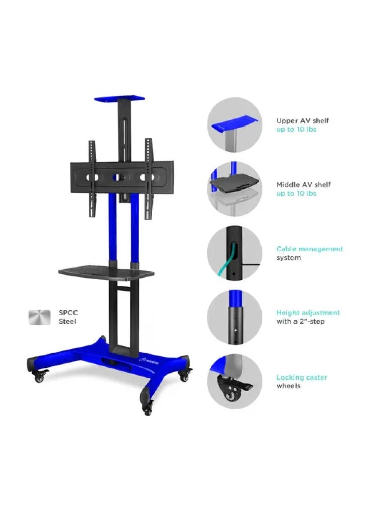 BEETEC TF-T1551BLU Mobile TV Cart for 40-70 Inch TVs up to 50 kg, VESA Compatible 600x400 mm, Equipped with Wheels for Easy Movement and Locking Feature for Stability