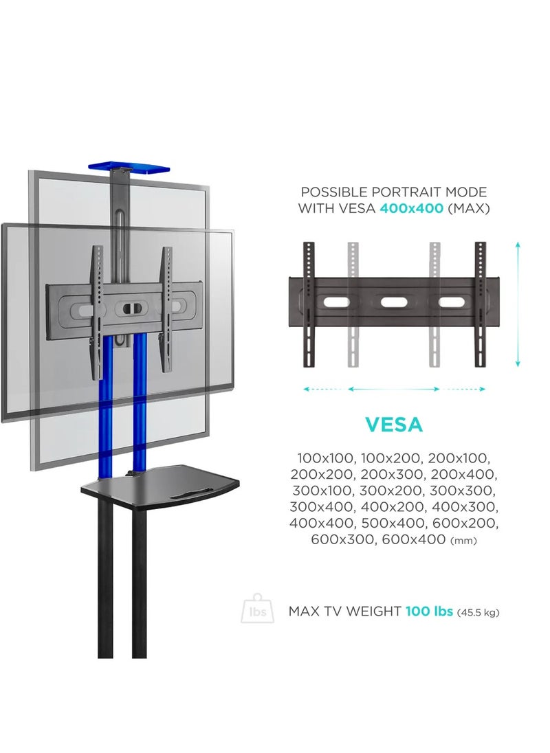 BEETEC TF-T1551BLU Mobile TV Cart for 40-70 Inch TVs up to 50 kg, VESA Compatible 600x400 mm, Equipped with Wheels for Easy Movement and Locking Feature for Stability