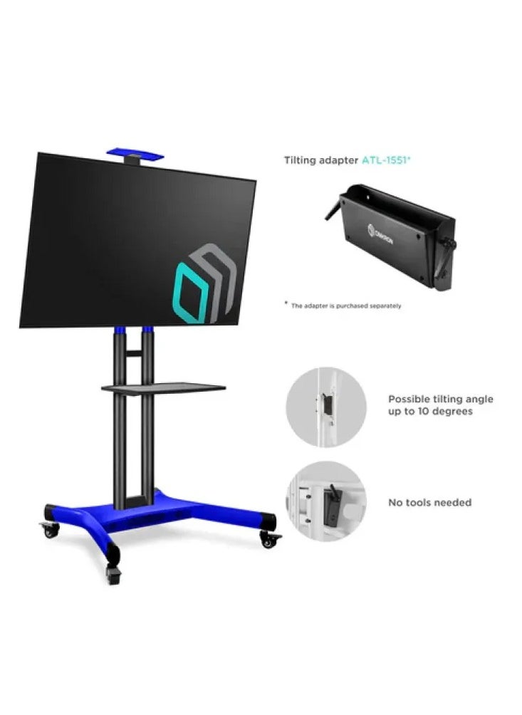 BEETEC TF-T1551BLU Mobile TV Cart for 40-70 Inch TVs up to 50 kg, VESA Compatible 600x400 mm, Equipped with Wheels for Easy Movement and Locking Feature for Stability