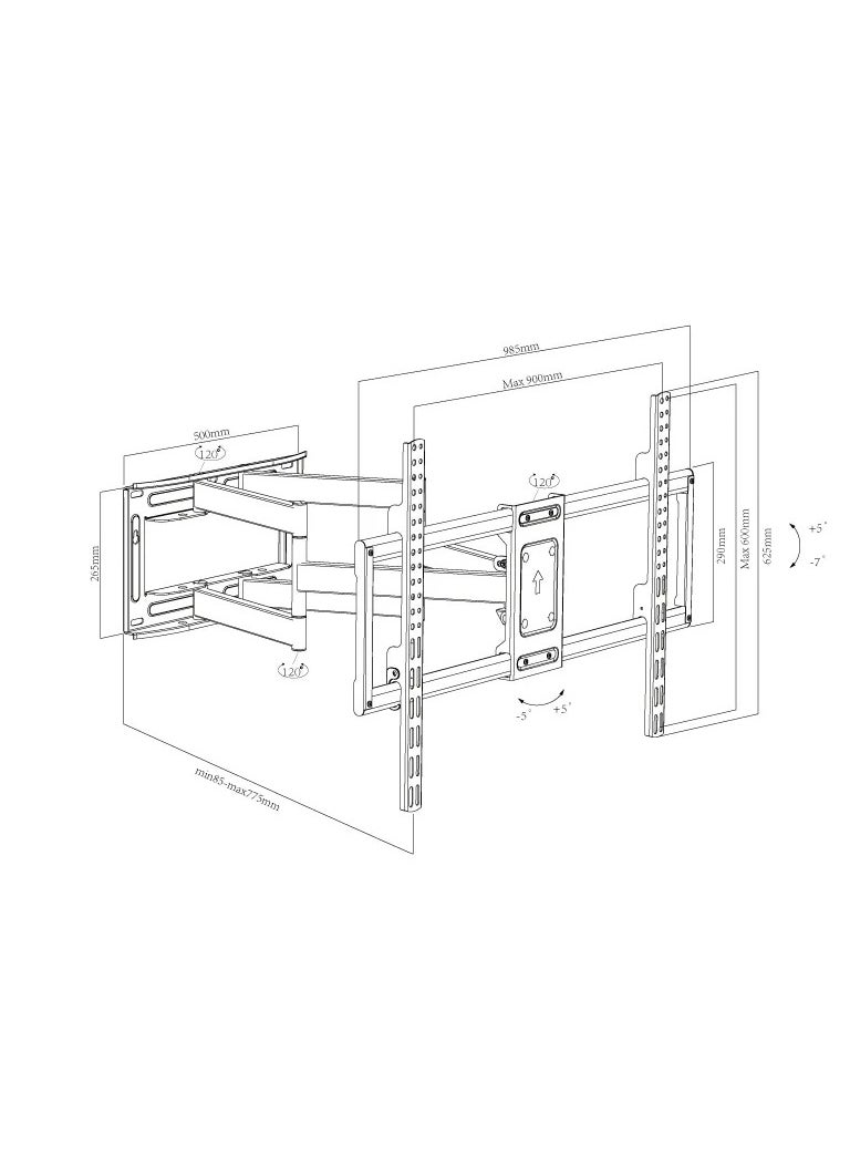 BEETEC TF-9060S Double Arms Swivel TV Wall Mount for 50-100 Inch LED & LCD Panel TVs up to 80 kg and up to 900x600 VESA, Full-Motion Design with 775mm Extension, Free-Tilting and Swiveling Arms for Enhanced Viewing, Black