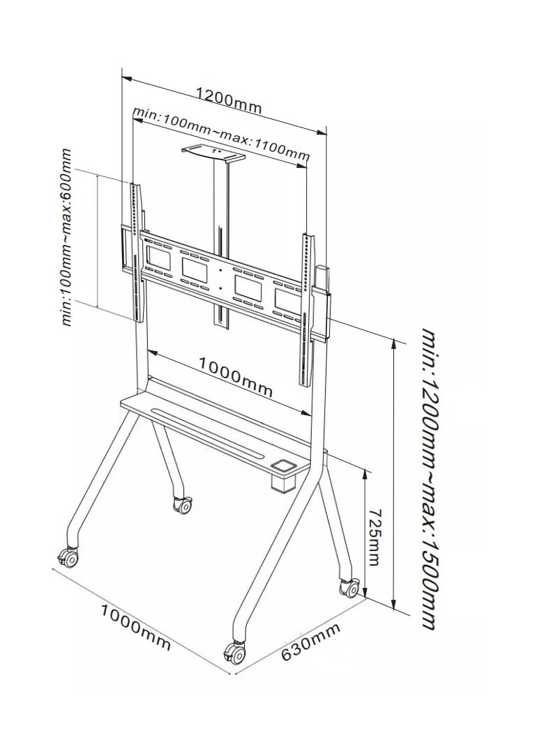 Mobile TV Cart for 55-120 Inch TVs up to 180 kg, VESA Compatible up to 1100x600 mm, Versatile Rolling Floor Stand for Offices and Exhibitions | TF-RG12B