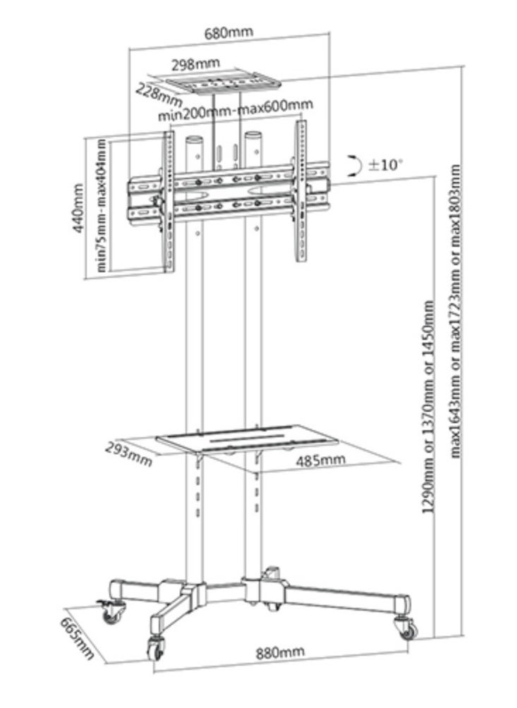 BEETEC TF-T1500 Height Adjustable Mobile TV Cart for 32