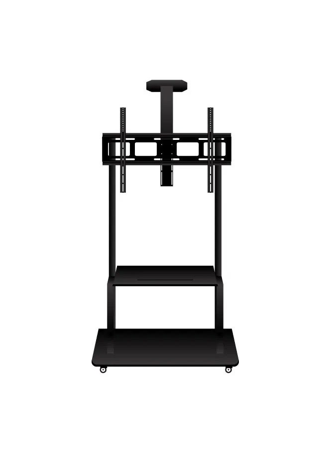 BEETEC TF-FS1800B Mobile TV Cart for Large TVs up to 150 kg, Adjustable Height with Additional AV Shelf up to 20 kg, Heavy-Duty Steel Construction, Locking Casters for Mobility