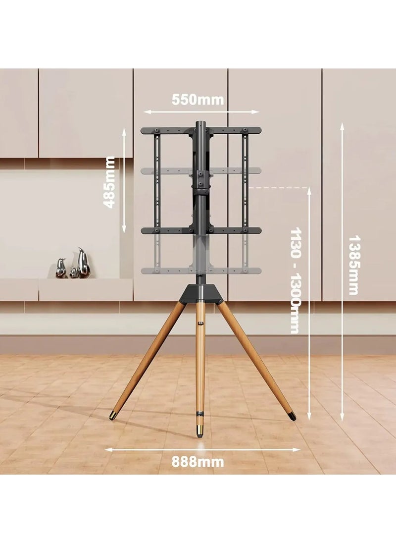 TV Floor Stand for 32-55 Inch TVs up to 40 kg, VESA Compatible 200x200mm to 400x400mm, Minimalist Wooden Tripod Design with Tilt and 360° Swivel Functionality | TF-FS105B