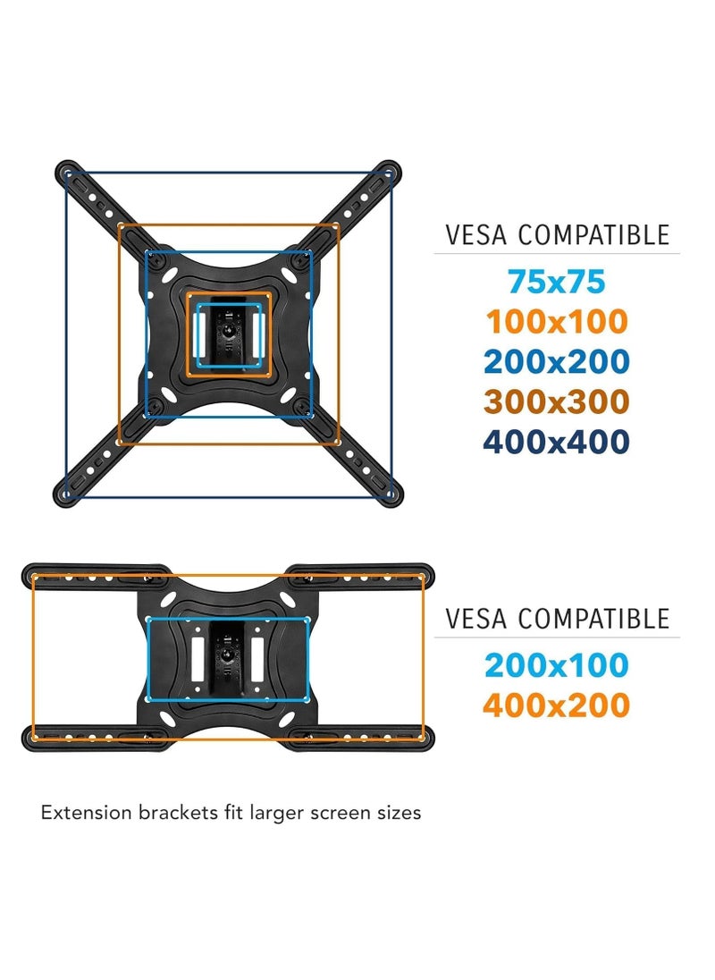 Full Motion TV Wall Mount – Swivel & Articulating Tilt Arm, Fits Up to 55 Inch LCD/LED/OLED Flat Screens, Supports Up to 66 lbs, VESA 400x400, Easy Installation, Black (Generic)