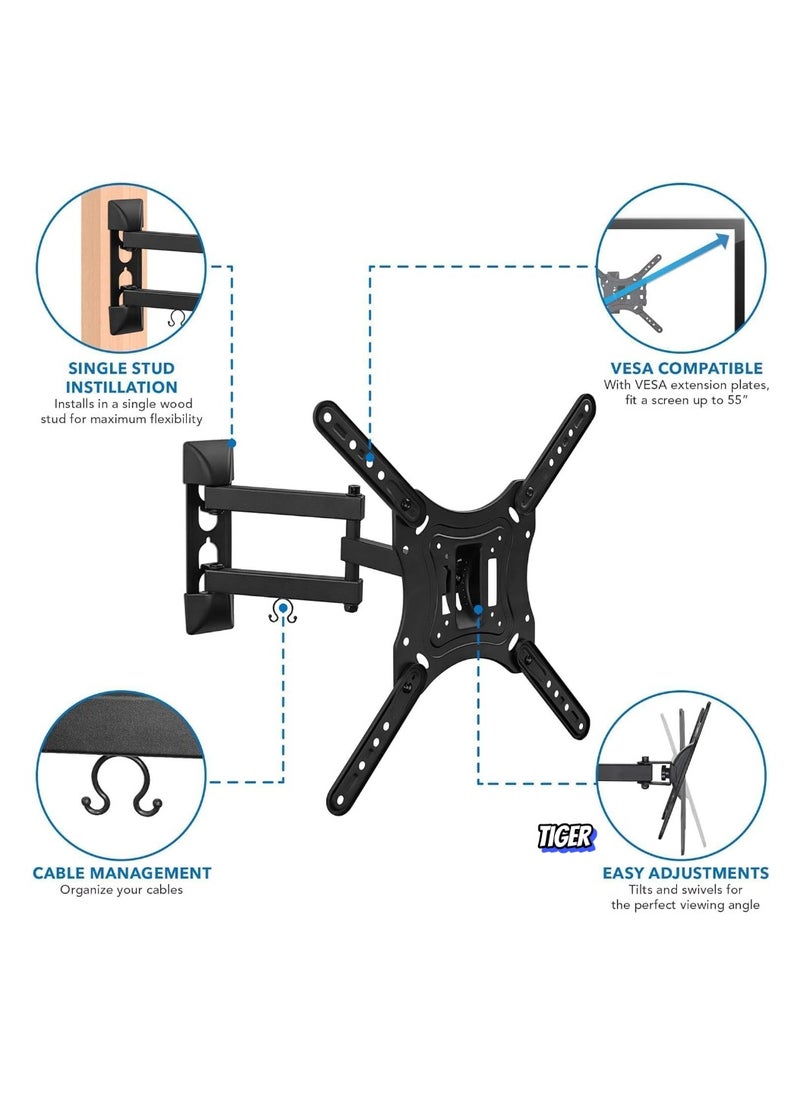 Full Motion TV Wall Mount – Swivel & Articulating Tilt Arm, Fits Up to 55 Inch LCD/LED/OLED Flat Screens, Supports Up to 66 lbs, VESA 400x400, Easy Installation, Black (Generic)