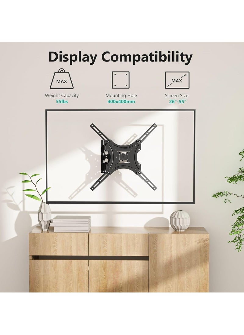 TV Wall Mount for Most 26-55 Inch LED TVs – Full Motion TV Mount Bracket with Perfect Center Design, VESA 400x400mm, Supports Up to 55lbs, Black (2655LO)