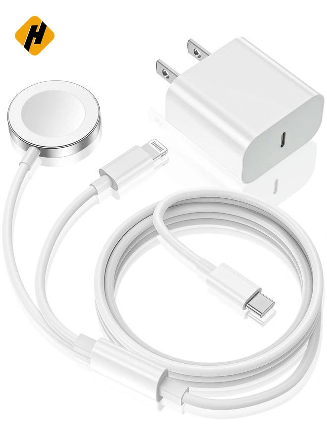 Watch Charger – Upgraded 2-in-1 USB-C Fast Charging Cable for iPhone & Apple Watch with 15W Wall Charger Block