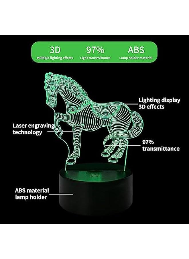 3D Horse Illusion Night Light with Remote Control 7 Colors Changing Dimmable Animals Lamp Decoration Living Room Bedroom Decor