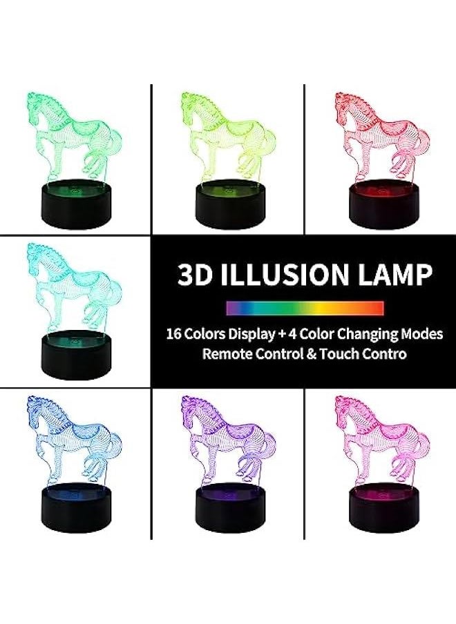 3D Horse Illusion Night Light with Remote Control 7 Colors Changing Dimmable Animals Lamp Decoration Living Room Bedroom Decor