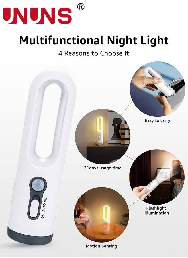 Motion Sensor Night Light,2-in-1 Portable LED Night Light Flashlight With Dusk to Dawn Sensor For Bedroom,Bathroom,Baby Nursery,Toilet,Reading,Camping,Warm White