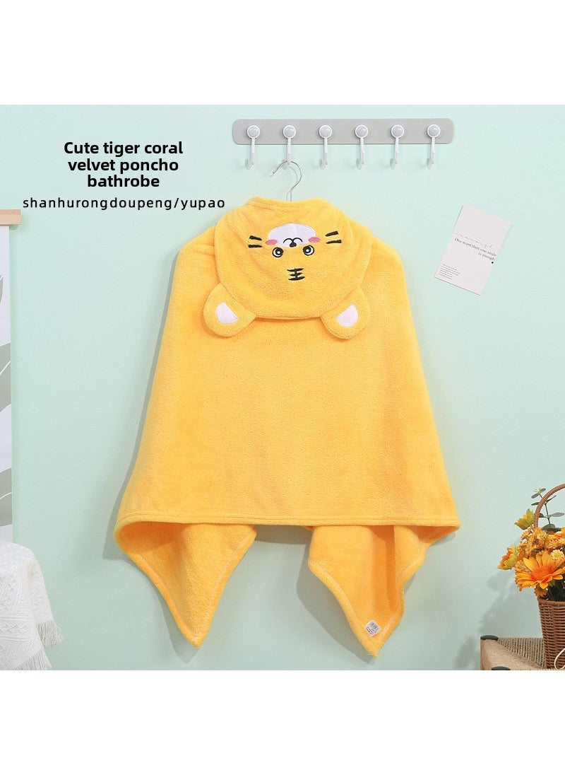 1 x 5 pcs Kids Hooded Bathrobe Cape Cartoon Quick-Dry Towel Smiling Tiger