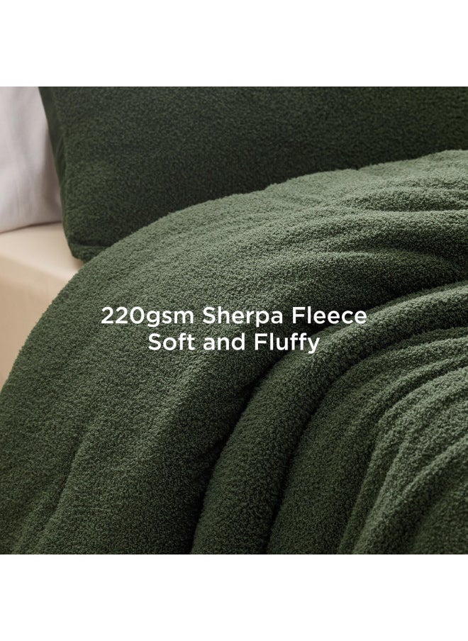 Bedsure Fluffy Sherpa Queen Comforter Set, Olive Green Comforter Queen Size, Luxury Ultra-Soft Bedding Set, 3 Pieces, 1 Solid Queen Comforter (90