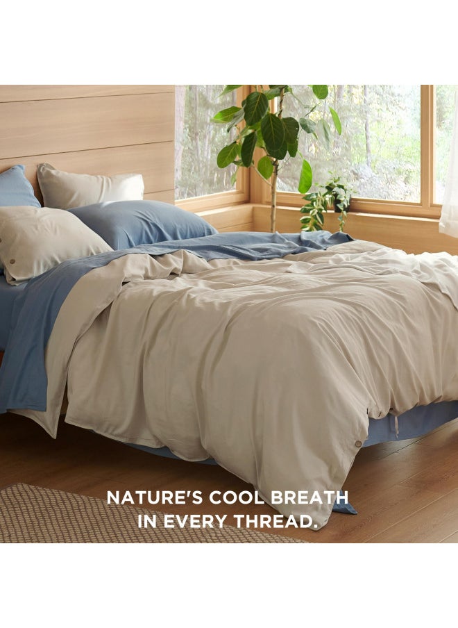 Bedsure Cooling Duvet Cover Queen, Rayon Derived from Bamboo Linen Blend Duvet Cover Queen, Linen Duvet Cover Set, 3 Pieces, 1 Duvet Cover 90x90 Inches and 2 Pillowcases, Comforter Sold Separately