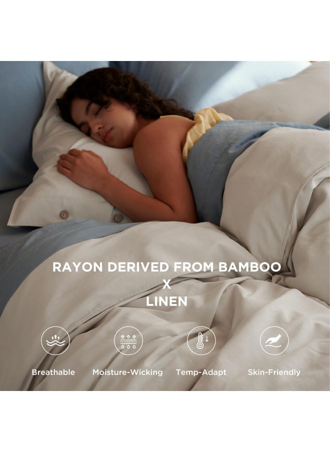 Bedsure Cooling Duvet Cover Queen, Rayon Derived from Bamboo Linen Blend Duvet Cover Queen, Linen Duvet Cover Set, 3 Pieces, 1 Duvet Cover 90x90 Inches and 2 Pillowcases, Comforter Sold Separately