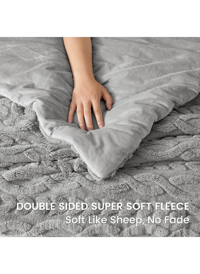 PHF Fluffy Sherpa Fleece Comforter Set King, 3 Pieces Warm Fuzzy Soft Bedding Comforter Set, 3D Tufted Flannel Warm Plush Shaggy Sherpa Bedding Set for Winter (Grey, 104x90Inch)